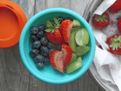 Microwave-safe silicone bowl with airtight lid that doubles as a plate.
