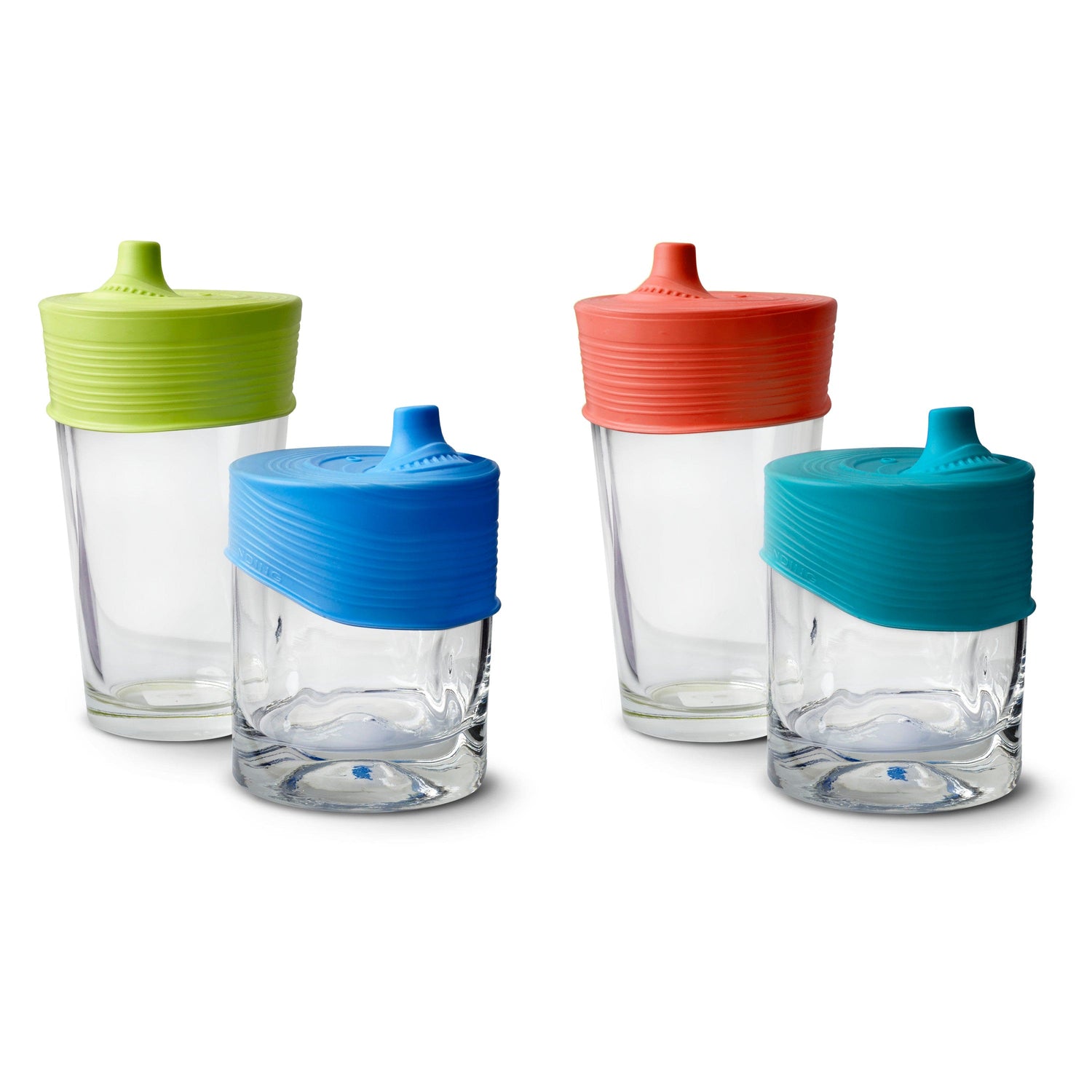 Universal silicone sippy lid securely stretched over a cup, showing spill resistance.
