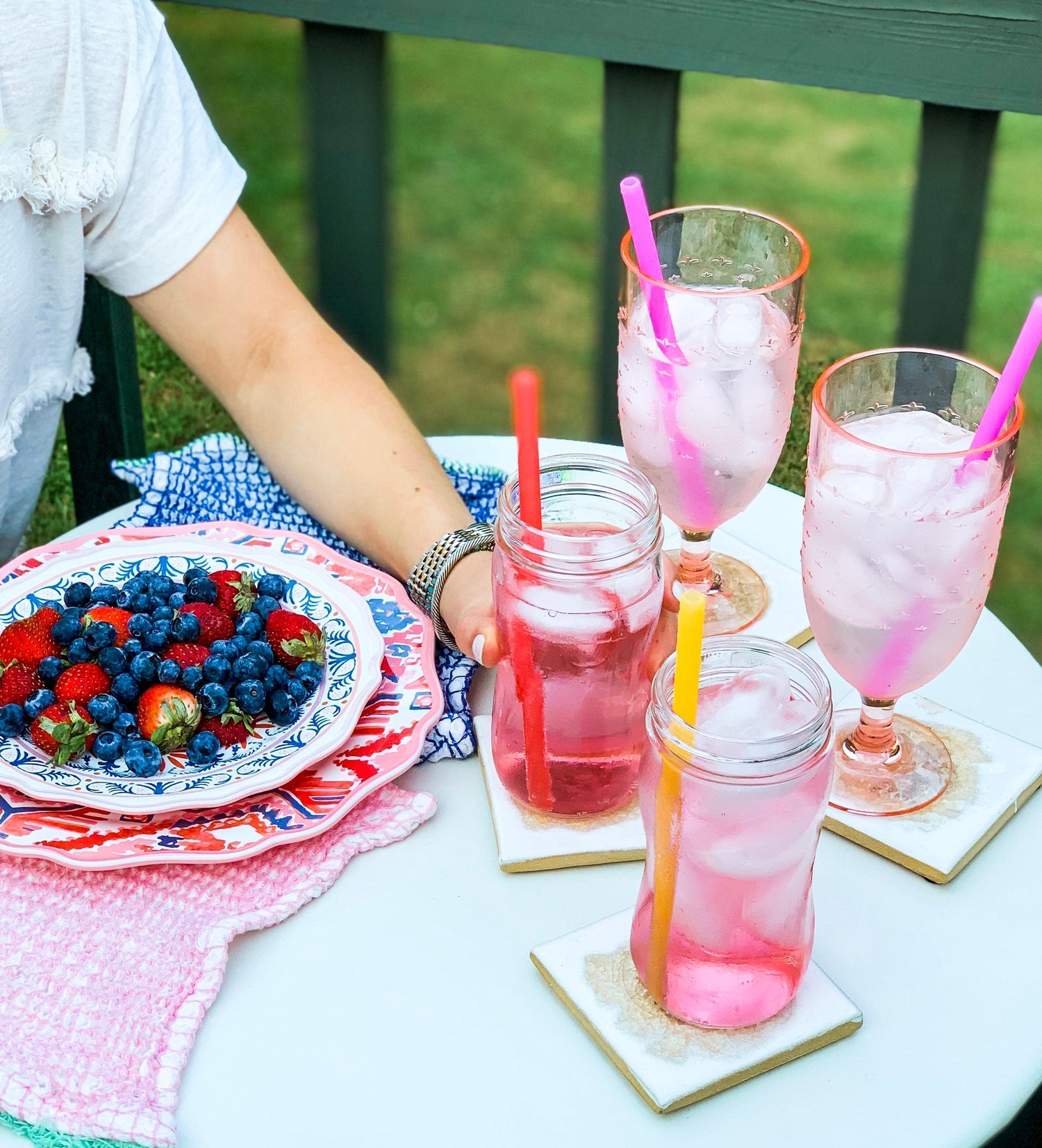 Reusable silicone straw in a smoothie cup, reducing plastic waste.