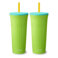 GoSili 16oz silicone reusable tumbler, eco-friendly drinking cup w/ lid &  straws