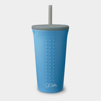 GoSili reusable silicone straw cup with a patented stainless-steel ring for durability.