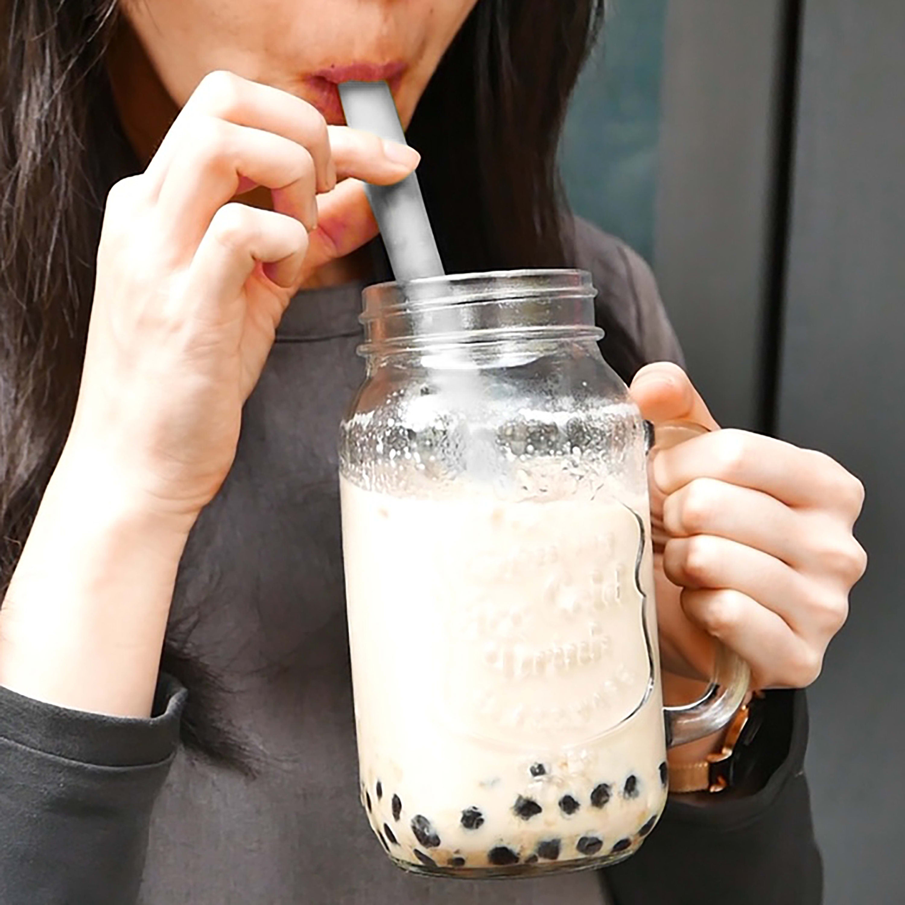 Boba tea with a colorful extra-wide GoSili straw, reducing plastic waste with style.