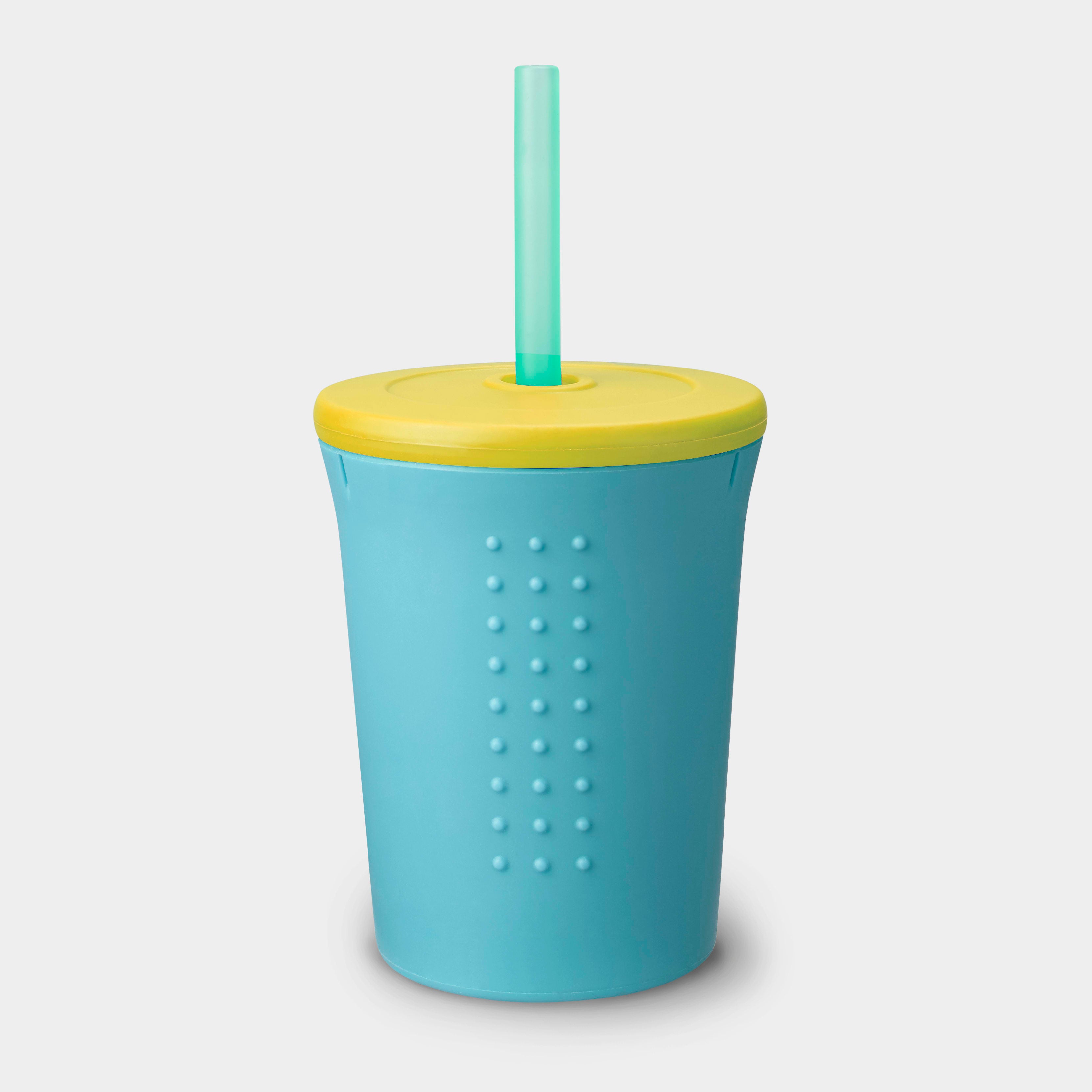 Silicone Baby Drinking Cup with Cap and Foldable Straw Toddler Straw Cup
